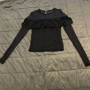 Forever 21 Ruffled Mesh Black Top Size S